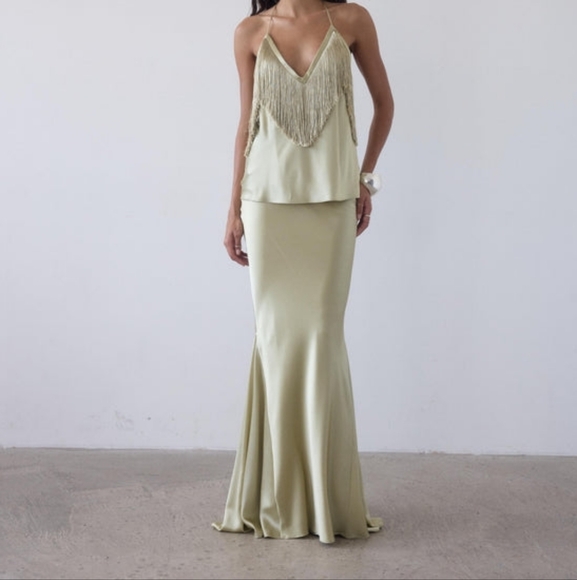 DE LA VALI SUELO SKIRT IN SAND SILK SATIN - Picture 3 of 13